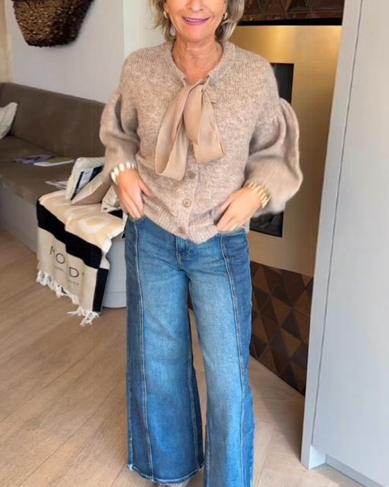 Cardigan Jas Met Elegante Stijl, Lantaarnmouw Ontwerp