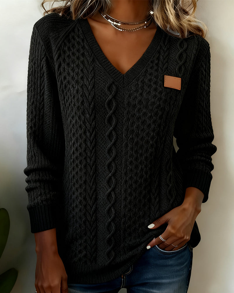 Lange Mouwen Sweatshirt Met V-Hals En Leren Label