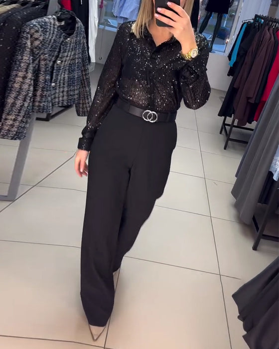 Overhemd Met Revers En Pailletten Met Knoopsluiting