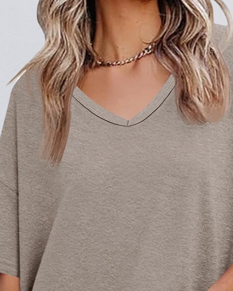 Blouse Effen V-Hals Patchwork Zoom
