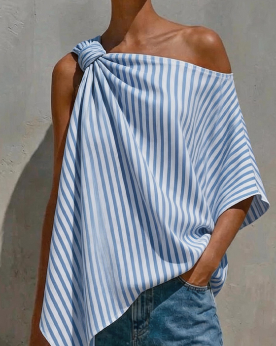 Blouse Gestreept Los Asymmetrisch Ontwerp