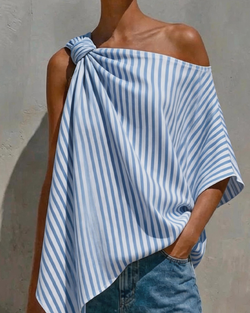 Blouse Gestreept Los Asymmetrisch Ontwerp