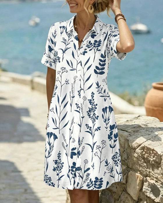 Jurk Botanische Print Knie Lengte Shirt