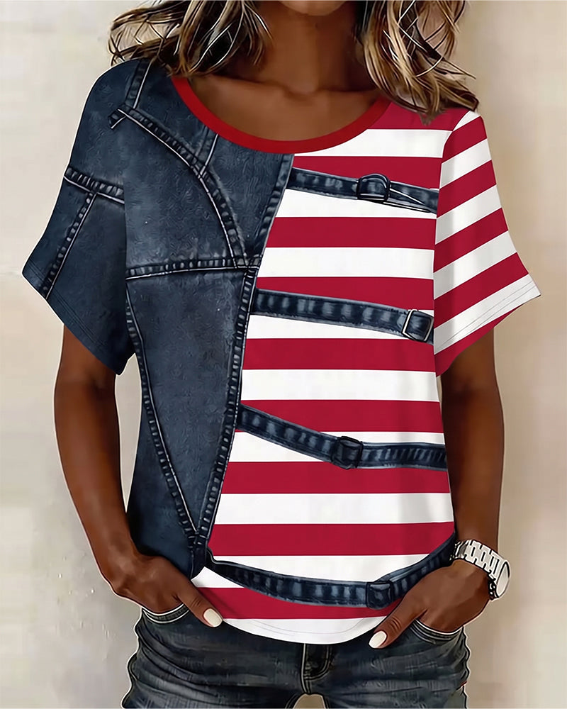 T-Shirt Streep Patchwork Print