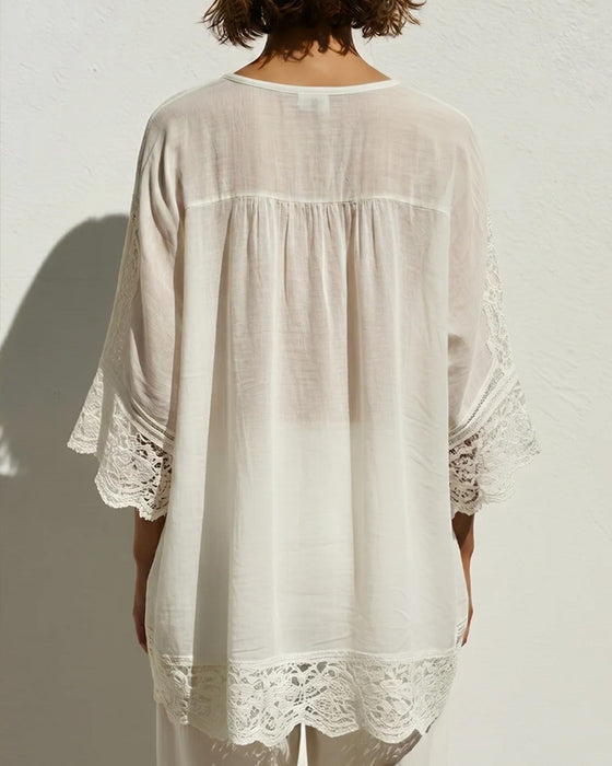 Effen Kant-V-Halsblouse