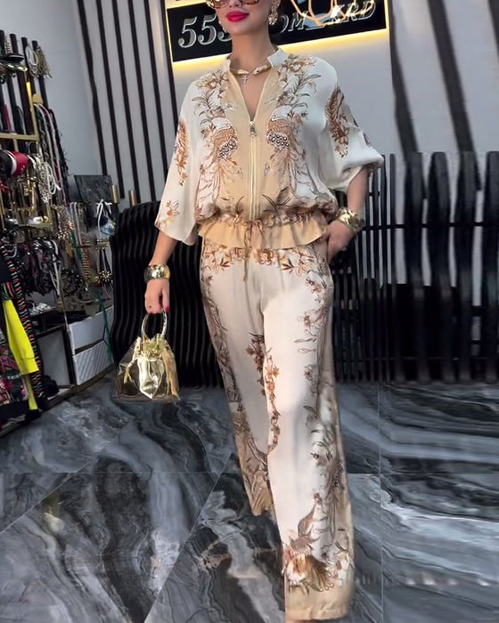 Wijd-Pijpen Pak Temperament Staande Kraag Rits