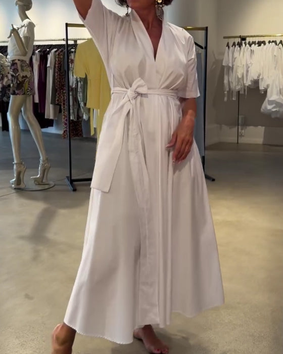 Jurk V-Hals Strik Taille Volle Rok