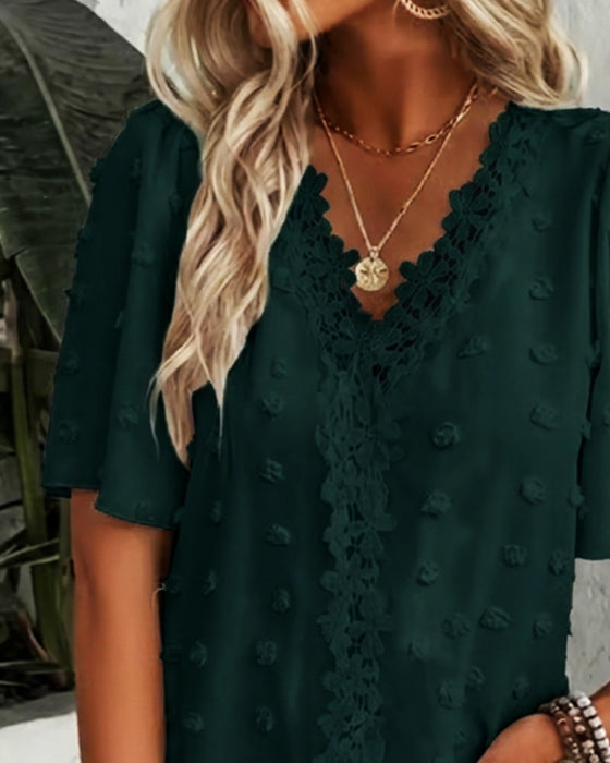 Blouse Samengevoegd Jacquard Ruche Mouw