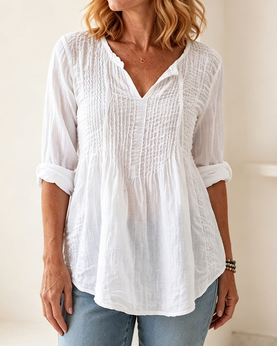 Blouse V-Hals Trekkoord Effen