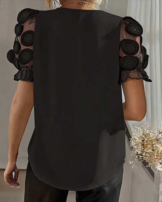 Blouse Pofmouw Mesh V-Hals