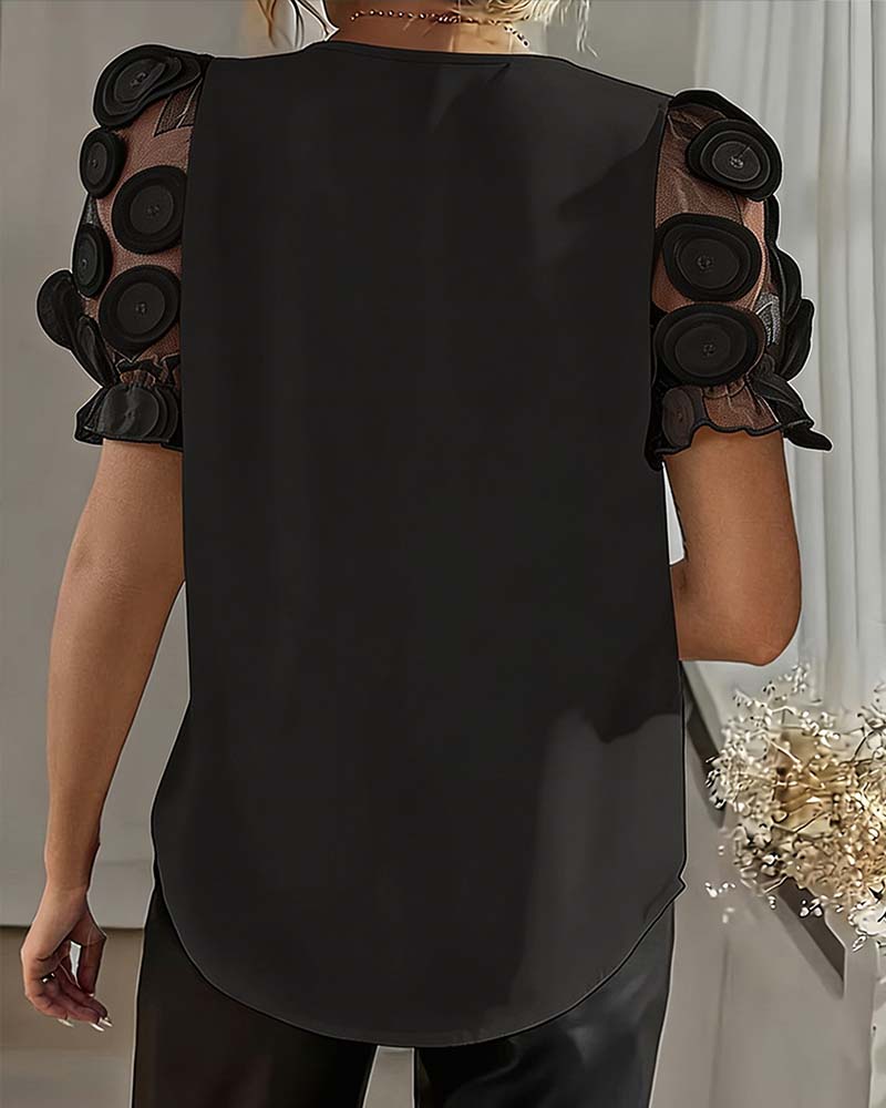 Blouse Pofmouw Mesh V-Hals