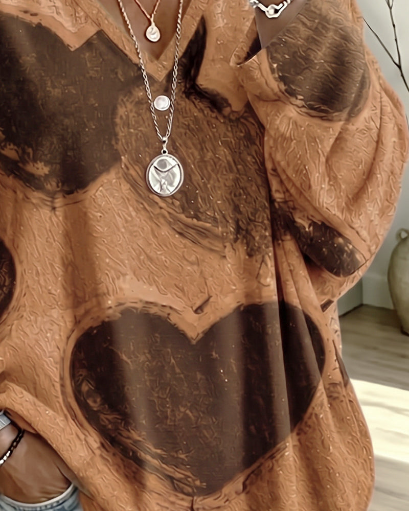 Top Hart Print V-Hals Los