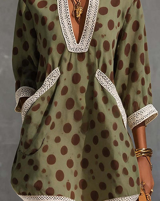 Jurk V-Hals Polka Dot Zak