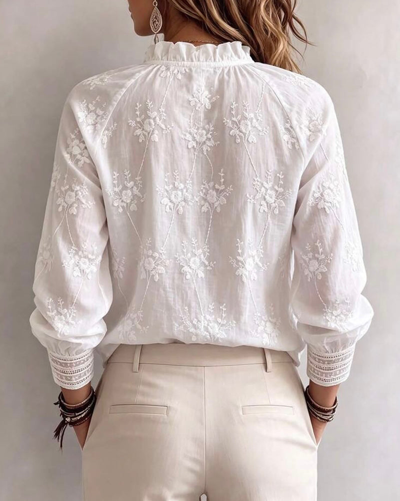 Blouse Ruffle Rand Mandarin Kraag