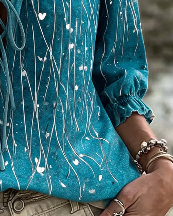 Blouse Hart Lijn Placement Afdruk Stropdas