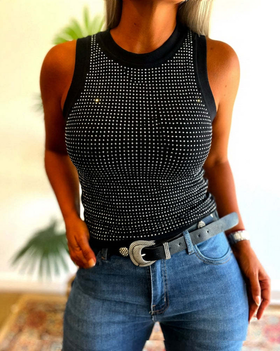 Tanktop Effen Geribbeld Strass Nauwsluitend