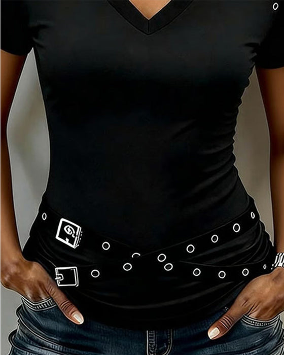 T-Shirt Kruisband Hol Uit Slim Pasvorm