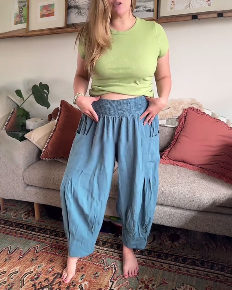 Broek Elastische Taille Wijd Pijp Ballon