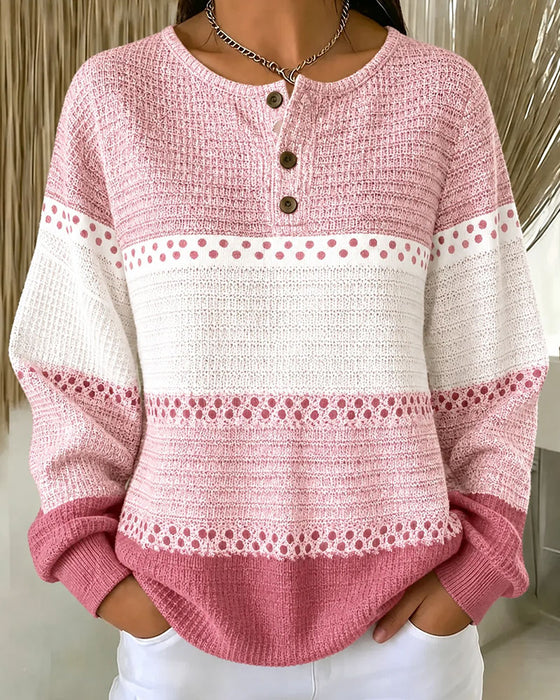 Sweatshirt Kleurblok Wafelbreisel Henley Pullover