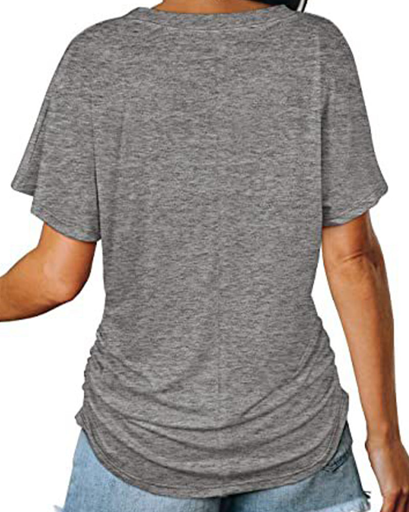 T-Shirt Geplisseerd Effen V-Hals