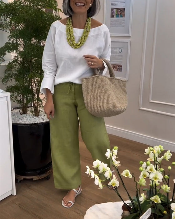 Wijdbenige Broeken Met Een Eenvoudige Kleur, Casual Stijl En Trekriem