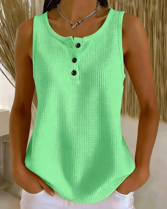 Tank Top Rondhals Mouwloos Wafel Knoop