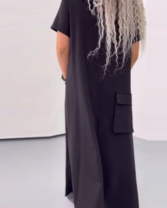 Jurk Effen Kleur Hoodie Casual