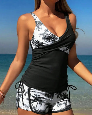 Tankini Palm Boom Contrast Vetersluiting