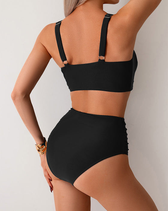 Bikini Effen Kleur Knoop Hoge Taille Sexy