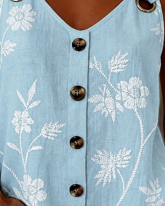 Tank Top Bloemen Camisole Metalen Ring