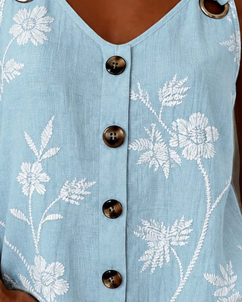 Tank Top Bloemen Camisole Metalen Ring