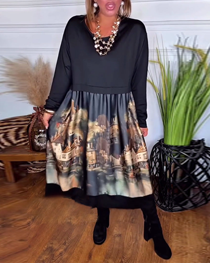 Jurk casual bedrukt met lange mouwen