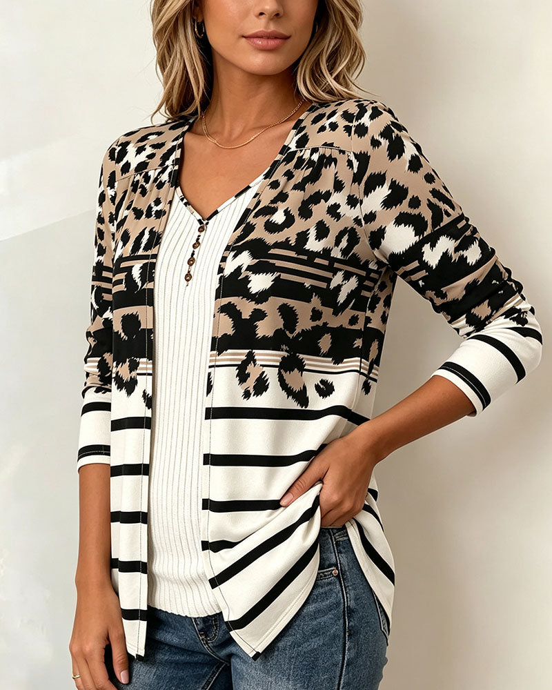 Top V-Hals Gestreept Luipaardprint Nep Tweedelig