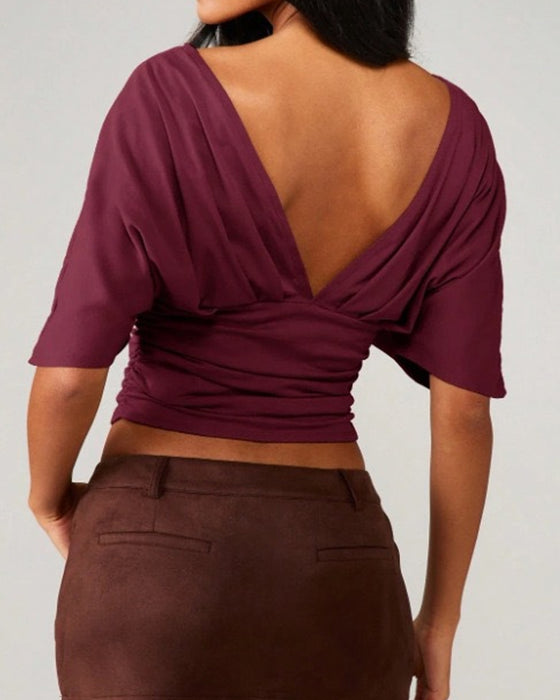 Top V-Hals Vleermuis Mouw Taille Stropdas