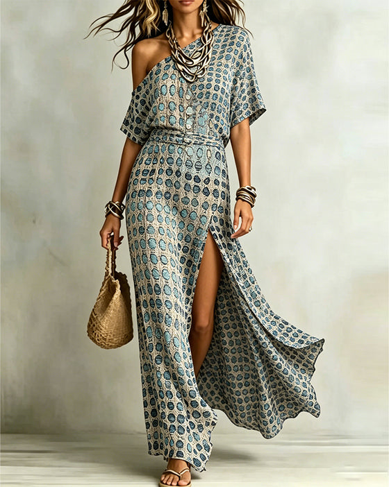 Jurk Off-Shoulder Polka Dot Split