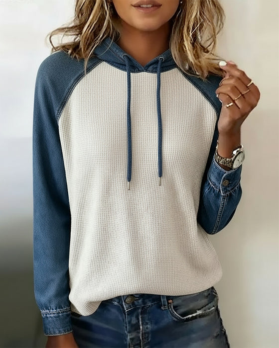Hoodie Stijlvol Denim Gebreid Patchwork