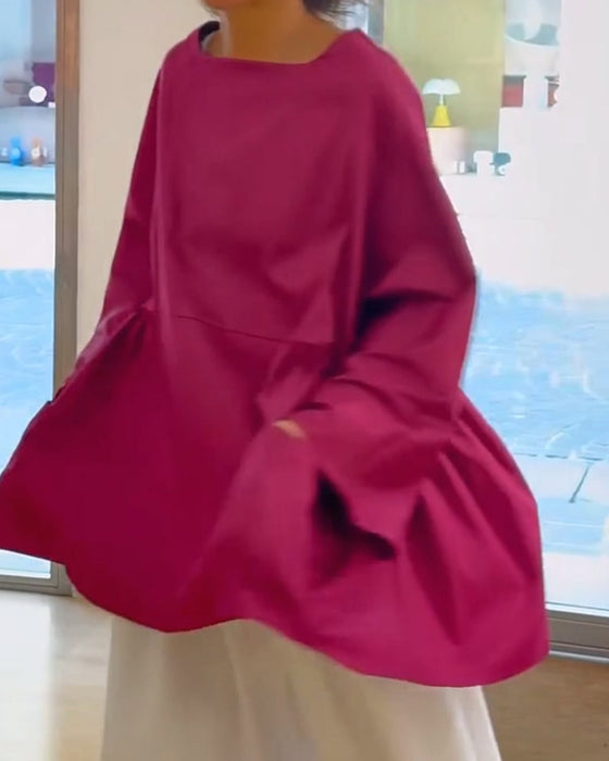 Effen Lange‑Mouw Blouse