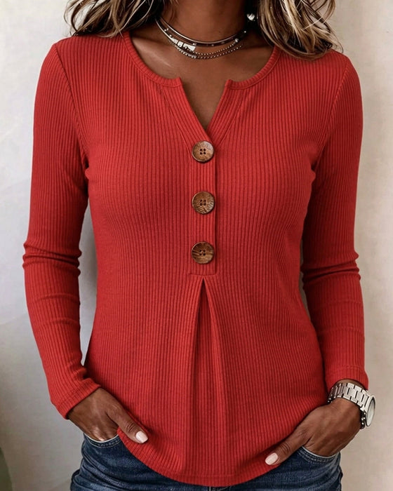 Geribde Slim-Fit Lange Mouw Top