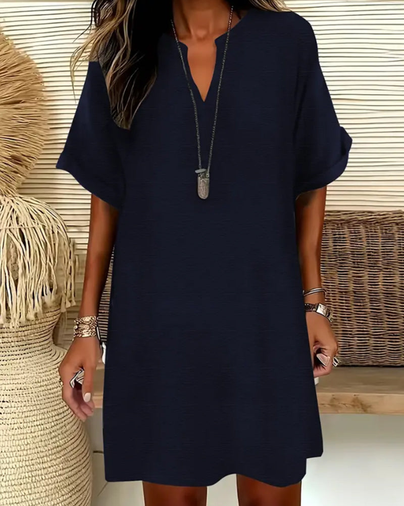 Jurk V-Hals Korte Mouw Effen Sheath
