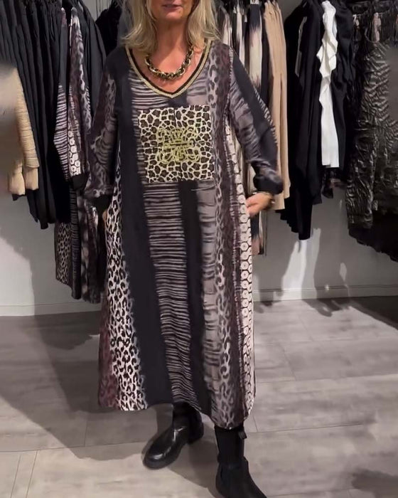 Jurk casual v-hals luipaardprint