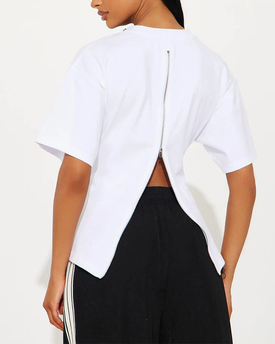T-Shirts Los Drop Schouder Achter Rits