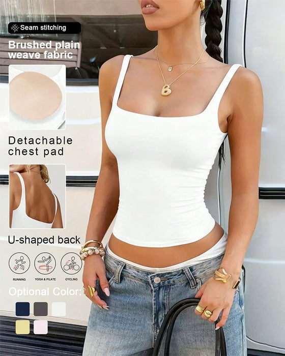 Tank Top Effen Kleur Vierkante Hals Ingebouwde Bh