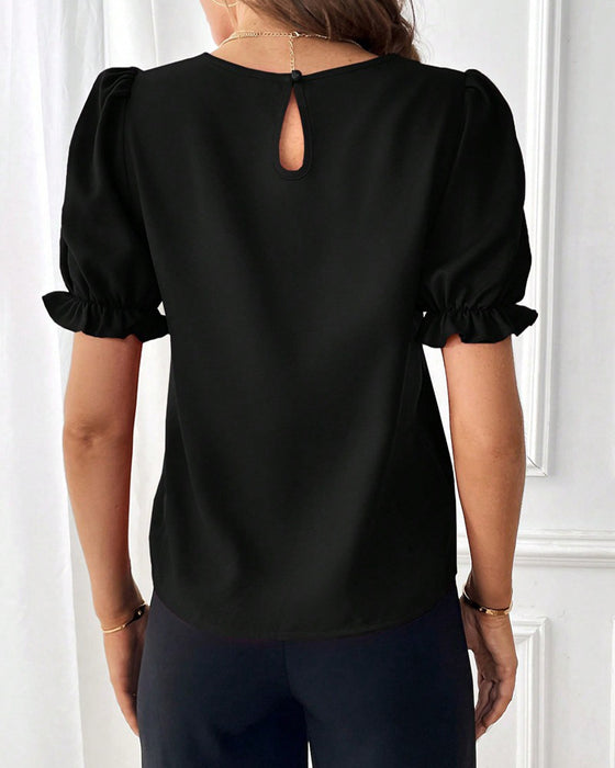 Blouse Effen Kleur Ronde Hals