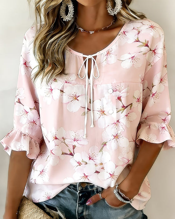 Blouse Kersenbloesemprint Stropdas