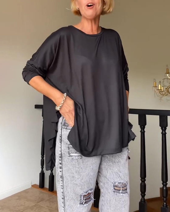 Effen kleur casual blouse met ronde hals