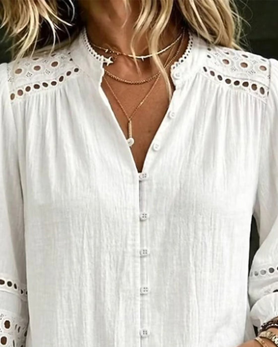 Blouse Mandarin Kraag Hollow Out