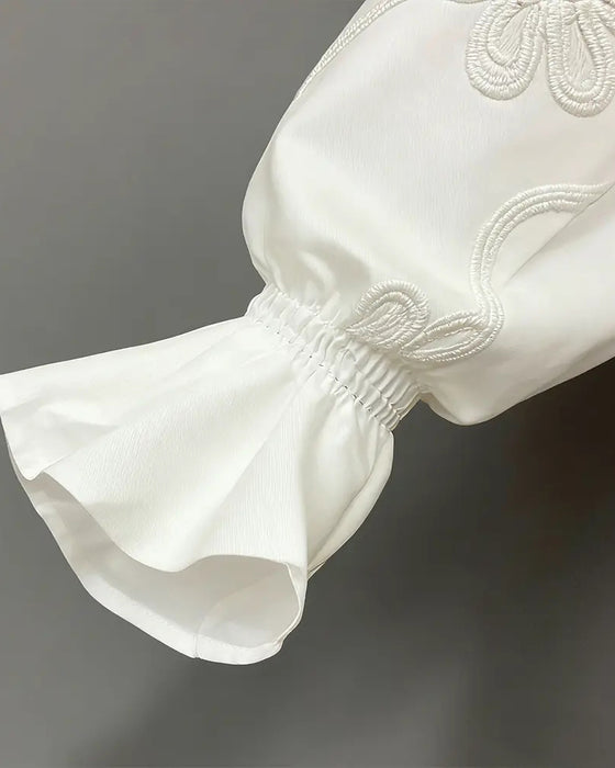 Shirt Bloem Uitlopende Mouw Mandarin Kraag