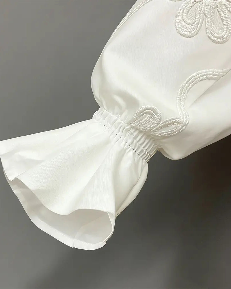 Shirt Bloem Uitlopende Mouw Mandarin Kraag