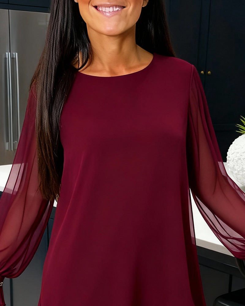 Blouse Gekraalde Poofmouw Ronde Hals