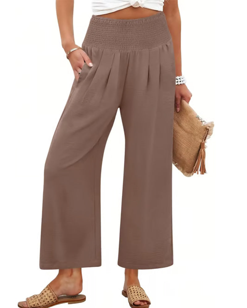 Broek Effen Hoge Taille Wijd Pijp